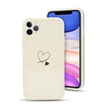 Coque Generic pour iPhone 11 Pro Max, Mignon Motif Cœur d'amour Doré, Silicone Souple, Compatible avec iPhone 11 Pro Max (6,5 Pouces)-Blanc