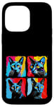 Coque pour iPhone 14 Pro Max Chat bleu russe Pop Art coloré dessin peinture