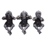 Nemesis Now Trois Figurines de Chevaliers de la Sagesse 11 cm, en résine, Argent, « See No Evil, Hear No Evil, Speak No Evil », Figurines de Chevalier Assis, coulées dans la Meilleure résine, peintes