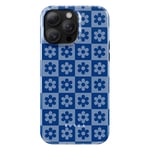 Burga Coque pour iPhone 14 Pro Antichoc Damier Élégant Bords Surélevés Bleu