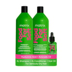 Matrix Food for Soft Hydrating shampoo 1L, detangling conditioner 1L and hair oil 50ml, infused with avocado oil and hyaluronic acid, for dry hair, trio