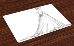 Bridal Place Mats Set of 4 Princess Sketchy Bride