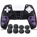 YoRHa Laser Carving Silicone Skin for PS5 Dualsense Controller x 1(Purple) with Pro Thumb Grips x 8