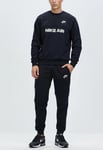 Nike Air Mens Crewneck Brushed Back Fleece Tracksuit - Black Cotton - Size X-Large