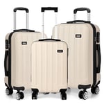 Kono 3 Pcs Luggage Set Hard Shell Suitcase Light Weight ABS 4 Spinner Wheels Business Trip Trolley Case 19/24/28 Inch (Beige Set)