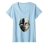 Womens Abstract Duality Mask Artistic V-Neck T-Shirt