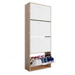 Casabel - Meuble Rangement Chaussure 24 Paires - Pour Entree Couloir - 60x24x150 cm - Blanc Bois Clair