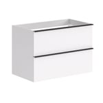 Meuble sous-vasque 80 cm à  suspendre SANTIAGO 2 tiroirs double fermeture progressive blanc brillant 80 x 55 x 46 cm