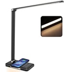 BIENSER LED Desk Lamp with Night Lighting, Fast Wireless Charger, USB Charging Port, 10 Brightness, 5 Color Modes, Dimmable Desk Lamps for Home Office, Touch Control, Auto Timer, 1200Lux Super Bright