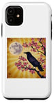 Coque pour iPhone 11 Motif floral et corbeau enchanté vintage Sakura gothique