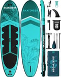 Skatinger Inflatable Stand Up Paddle Boards, 11'x34''x6'' SUP Paddleboard Inflatable, Yoga Stand Up Paddle Board w/1600D Backpack, 6 Extra D-Rings, Shoulder Strap, US Central Fin, 2-Action Pump