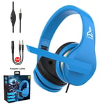 Casque de jeu pliable V6 Stero avec microphone pour casque de jeu filaire Nintendo Switch 3.5MM pour PS4 PC-BLEU AVEC BOÎTE