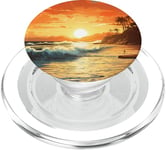 Boho Sun Sunset Tropical Palm Tree On The Beach Waves Sand PopSockets PopGrip for MagSafe