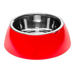 Ferplast Gamelle pour Chien Gamelle pour Chat Jolie - Gamelles pour Eau et Nourriture en Acier Inoxydable avec Support en Plastique, antidérapant, Grande (1,2 L), Rouge