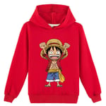 7-14 År Barn Tonåringar Pojkar Flickor One Piece Monkey D.luffy Tryckt Casual Sweatshirt Hoodies Huvtröja Toppar Presenter Red 13-14 Years