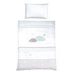 roba Parure de Lit Bébé Happy Cloud - 2 Pièces 100% Coton - Housse de Couette 100 x 135 cm + Taie d'Oreiller 40 x 60 cm - Imprimée Nuages et Étoiles