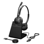 Jabra Engage 55 Stereo Wireless Headset with DECT Adapter - Noise-Cancelling Mic, Extensive Range and Charging Stand - Certified for Google Meet & Zoom, works with all other leading platforms - Black