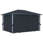 vidaXL Gazebo with Curtain Canopy Shelters Pavilions Outdoor Party Tent Weather Resistant Free Standing Drapes 400x300cm Anthracite Aluminium