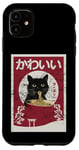 Coque pour iPhone 11 Anime Ramen Cat Rétro Japonais Woodblock Vintage Kawaii Cat