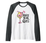 Raise Your Glass Girls Night Party Pink Celebration print Raglan Baseball Tee