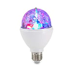 Briloner Lights 0528-003 Lampe de fête LED, effets d'éclairage disco, autorotative, à changement de couleur, ampoule, 3 W, pour toutes les lampes avec douille E27, plastique, 7,3 x 12,9 cm, blanc