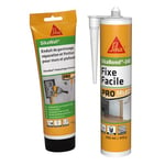 SIKA - Enduit de Rebouchage Universel tout en 1 en tube Blanc - Pâte à reboucher lissage et finition - 425g + Colle acrylique pour l'agencement intérieur - Replace clou & vis - Blanc - 290ml