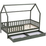 Lit cabane pour enfant 190x90cm vert avec tiroirs MARCEAU