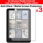 3x MATTE ANTIGLARE Screen Protectors for Amazon Kindle Colorsoft eReader 7" 2024