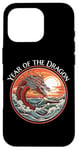 Coque pour iPhone 16 Pro Année du Dragon #17 Sea Dragon Coucher de Soleil Vagues Rétro