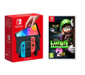 Nintendo Switch OLED & Luigi's Mansion 2 HD Bundle - Neon Red & Blue, Red,Blue