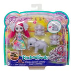 Enchantimals Savane Ensoleillée Coffret Famille avec Mini-poupée Esmeralda Éléphant et 3 Figurines éléphanteaux, Jouet pour Enfant, GTM30