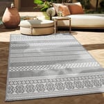 Paco Home Tapis Intérieur & Extérieur Balcon Terrasse Cuisine Motif Ethnique Boho Moderne, Dimension:300x400 cm, Couleur:Gris 4