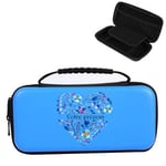 Etui pochette pour Nintendo Switch Lite bleu avec votre prenom motif coeur et fleur bleu