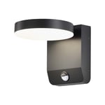 17W LED Vägglampa - Sensor, 4000K, Svart hölje, Rund, IP65 - Kulör : Neutral