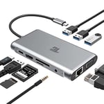 Hub USB C, Adaptateur USB C, Adaptateur USB C, Adaptateur Thunderbolt 3 de Type C, 100 W PD 3.0 avec 4 K HDMI, RJ45 Ethernet, Ports USB 3.0, Lecteur de Carte TF/SD, VGA, Port Audio Micro pour MacBook