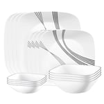 Corelle Urban Arc 16pc, Service for 4, Dinnerware Set, 8 Plates Bowls, Chip & Break Resistant, Dinner and Corelleware White