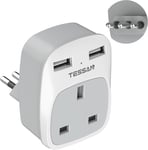 Travel Plug Adapter Italy, UK to Type L AC Outlet with 2 USB Ports, Portable