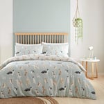 Fusion - Housse de Couette Chien Bleu Canard - 230 x 220 cm - 2 Taies d'oreiller - Réversible (2 Couleurs) - Housse de Couette Imprimé Patte - Housse de Couette Chien - Housse de Couette avec Chiens