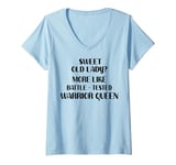 Womens Sweet Old Lady Warrior Queen Funny Present for Women V-Neck T-Shirt