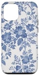 Coque pour iPhone 15 Toile bleue et blanche motif floral botanique français