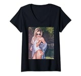 Womens Hot Girl on T-shirt - "Beautiful Blonde Pinup Model" V-Neck T-Shirt