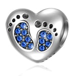 Baby Footprint Heart Charms - 925 Sterling Silver September Birthstone Crystals-Boy First Step Feet Beads, Fit Pandora Mothers Day Bracelet, Gift For Mum/Son Birthday/Grandson