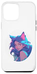 Coque pour iPhone 12 Pro Max Blue Hair Anime et Manga Style Chat Girl avec oreilles roses