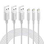 Lot De 3 Câble De Chargeur Lightning Certifié Mfi 2m Blanc, Pour Iphone 12 Pro 11 Pro Xs Xr X 8 7 6s Plus / 8 7 6s 6 5 Se 5c / Ipad Pro/Airpods Pro, Fil Ultra Résistant[X927]