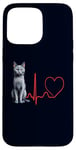 Coque pour iPhone 15 Pro Max Chat bleu russe Heartbeat EKG Funny Cats Lover