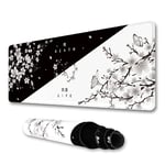 IF FEEL Tapis de Souris Motif Fleurs de Cerisier Noir et Blanc, Tapis de Souris Yin et Yang, Grand sous-Main de Bureau XL, Tapis de Souris Sakura Japonais étendu, Tapis de Clavier imperméable et