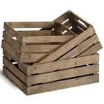 Barnyard Designs Rustic Wood Nesting Crates with Handles Decorative Farmhouse Wooden Storage Container Boxes, Set of 3, 40.5 x 32cm(Brown)