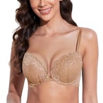 Deyllo Soutiens-Gorge Femme Rembourré avec Armature Dentelle Lingerie Push-up Brassiere Classiques Brassière Maintien Lait au Curry 95D