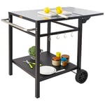 VEVOR Outdoor Grill Dining Cart with Double-Shelf, BBQ Movable Food Prep Table, Multifunctional Foldable Iron Table Top, Portable Modular Carts for Pizza Oven, Worktable with 2 Wheels, Carry Handle