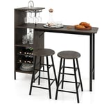 Costway - Ensemble Table et 2 Tabourets/Table de Cuisine avec Chaise Industrielle avec Porte-Verre Porte-Bouteilles /Table 2 Personnes Compact pour